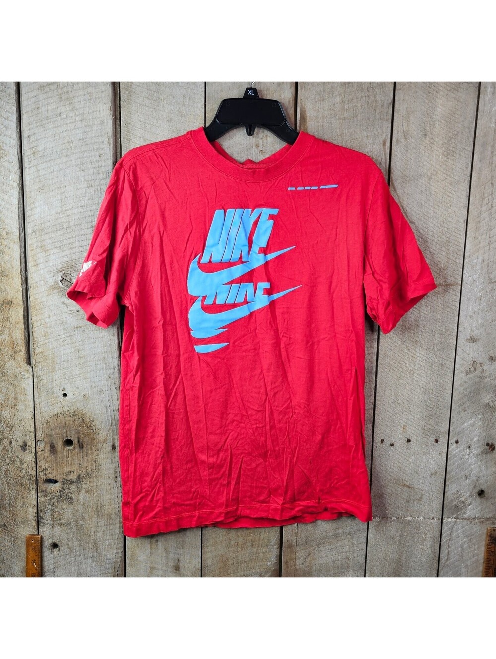 Nike The Nike Tee Men's M Red Blue Graphic Short Sleeve T-Shirt Made in Malaysia